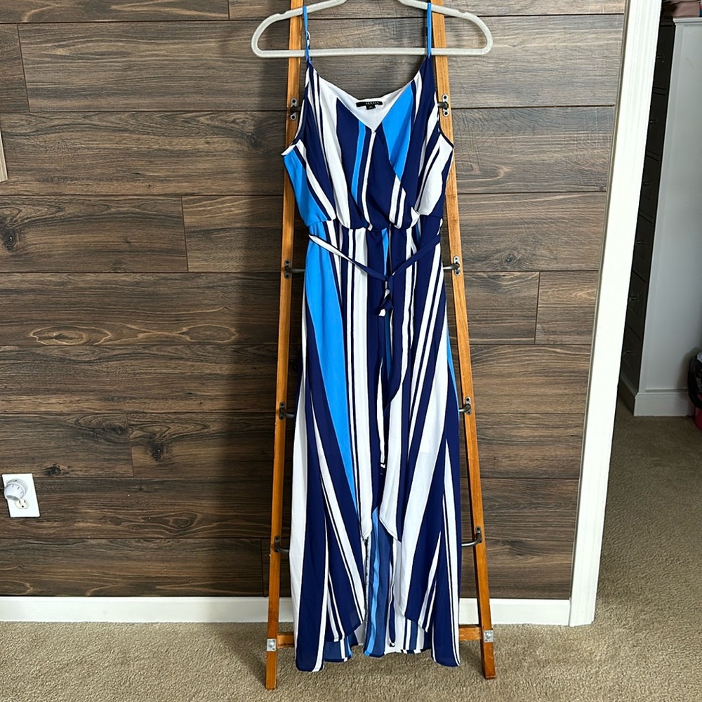 a.n.a Blue and White Striped High-Low Dress